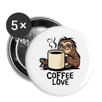 Sloth Coffee Love Cartoon - Buttons large 2.2''/56 mm (5-pack) - white - Front