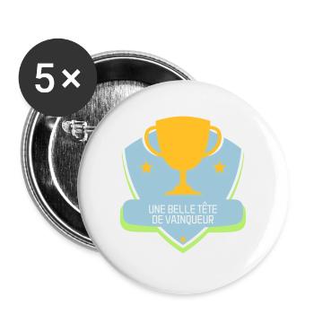 Une belle tête de vainqueur - Humour - Drôle - Lot de 5 grands badges (56 mm) - blanc - Devant