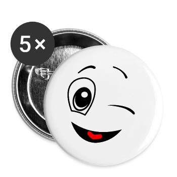 Funny Winking Face Smile Fun Gift - Buttons large 2.2''/56 mm (5-pack) - white - Front