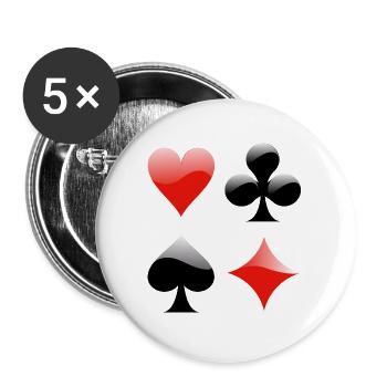 Jeu de cartes poker coeur croix de pique - Lot de 5 grands badges (56 mm) - blanc - Devant