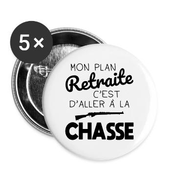 Mon plan retraite c'est d'aller à la chasse - Lot de 5 grands badges (56 mm) - blanc - Devant