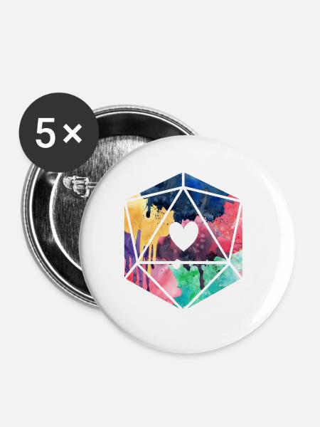 D20 Aquarell - Buttons groß 56 mm (5er Pack) - Weiß