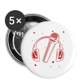 Musique - musique - Son - Casque - Mircrofon - Lot de 5 grands badges (56 mm) - blanc - Devant