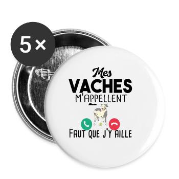Vache Vaches Agriculteur Agriculture Agricultrice - Lot de 5 grands badges (56 mm) - blanc - Devant