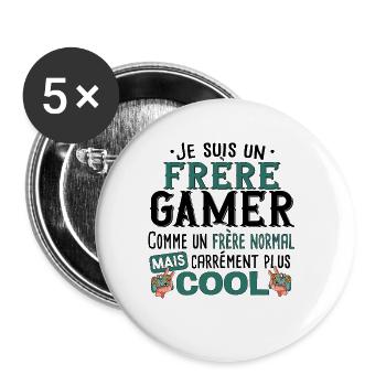 Gamer Frère Gaming Jeux Vidéos Cadeau T-shirt Mug - Lot de 5 grands badges (56 mm) - blanc - Devant
