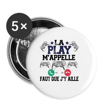 Play Station Game Gamer Gaming Gameuse Cadeau - Lot de 5 grands badges (56 mm) - blanc - Devant