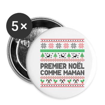 Premier Noël Comme maman - Lot de 5 grands badges (56 mm) - blanc - Devant