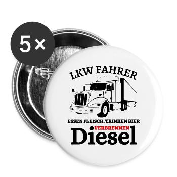 LKW Fahrer - Essen Fleisch Trinken Bier... - Buttons groß 56 mm (5er Pack) - Weiß - Vorne