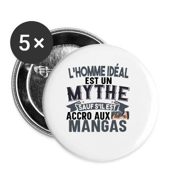 Manga Japon Japonais Cadeau Kawaii Humour Mangaka - Lot de 5 grands badges (56 mm) - blanc - Devant