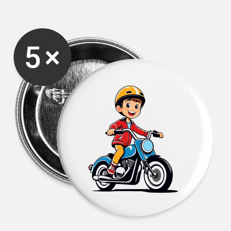 Little boy riding motorcycle - Buttons large 2.2''/56 mm (5-pack) - white