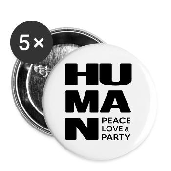 HUMAN party people relax club "peace & love" - Buttons groß 56 mm (5er Pack) - Weiß - Vorne