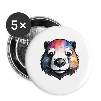Beaver Cool and Cool Colorful Watercolors - Buttons large 2.2''/56 mm (5-pack) - white - Front