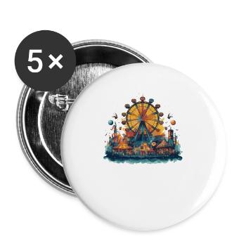 Freizeitpark Jahrmarkt Rummelplatz Volksfest - Buttons groß 56 mm (5er Pack) - Weiß - Vorne