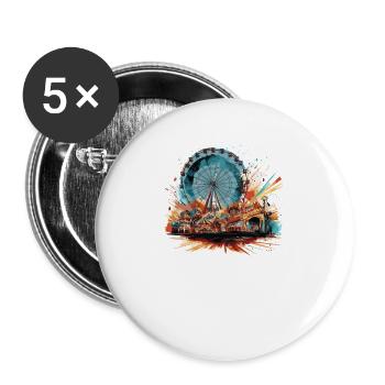 Freizeitpark Jahrmarkt Rummelplatz Volksfest - Buttons groß 56 mm (5er Pack) - Weiß - Vorne