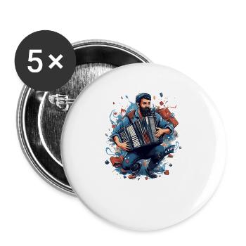 Akkordeon-Musiker Ziehharmonika Shantys-Musik - Buttons groß 56 mm (5er Pack) - Weiß - Vorne
