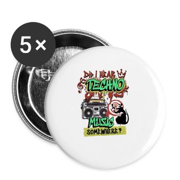 Hardcore-Rave Musik Raver 90er EDM House DJ Rave - Buttons groß 56 mm (5er Pack) - Weiß - Vorne