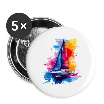 Segelboot Design im Aquarell-Look - Buttons groß 56 mm (5er Pack) - Weiß - Vorne