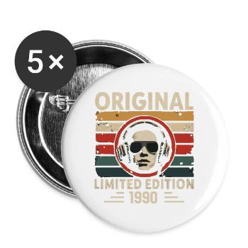 Original 1990 Retro Jubiläum 1990 Jahrgang 1990 - Buttons groß 56 mm (5er Pack) - Weiß - Vorne