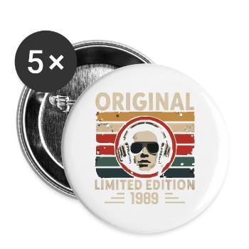 Original 1989 Retro Anniversary 1989 Vintage 1989 - Buttons large 2.2''/56 mm (5-pack) - white - Front