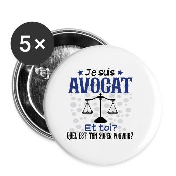 Avocat Métier Super Héros Humour - Lot de 5 grands badges (56 mm) - blanc - Devant