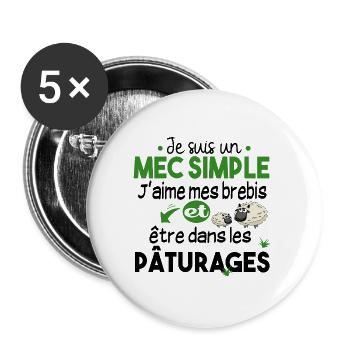 Brebis Mouton Laine Agneau Cadeau Ferme Agricole - Lot de 5 grands badges (56 mm) - blanc - Devant
