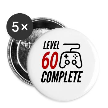 Geburtstag Level 60 Complete Alter Jahre Komplett - Buttons groß 56 mm (5er Pack) - Weiß - Vorne