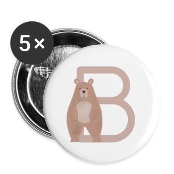 B - BEAR - ABC, Alphabet, Letter, Animal, Name - Buttons large 2.2''/56 mm (5-pack) - white - Front