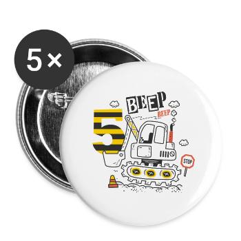 Birthday 5 Years Boy Excavator Construction Site - Buttons large 2.2''/56 mm (5-pack) - white - Front
