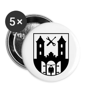 Suhl Emblem mit Star Sperber Habicht (+ Dein Text) - Buttons groß 56 mm (5er Pack) - Weiß - Vorne