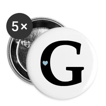 Buchstabe G Anfangsbuchstabe - Buttons groß 56 mm (5er Pack) - Weiß - Vorne