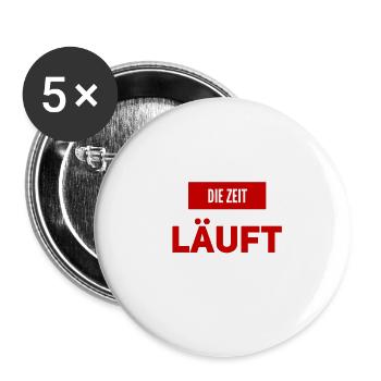 die Zeit läuft - Buttons groß 56 mm (5er Pack) - Weiß - Vorne