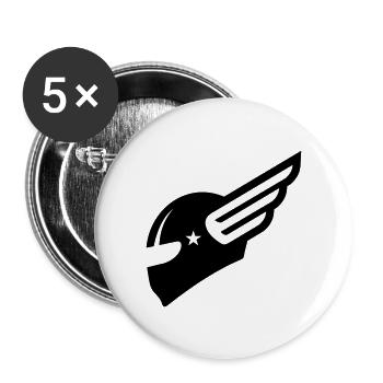 SCHWARZER MOTORRADHELM MIT FLÜGEL, GHOST RIDER - Buttons groß 56 mm (5er Pack) - Weiß - Vorne