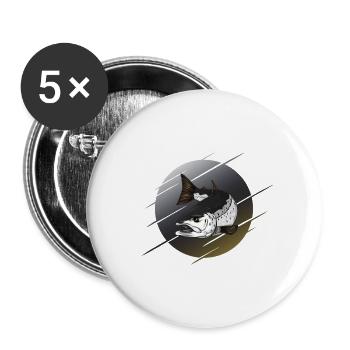 Pêche à la truite de mer - Pêche côtière Mefo - Lot de 5 grands badges (56 mm) - blanc - Devant