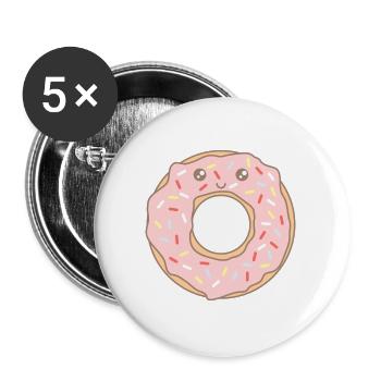 Doux mignon doux manger donut avec visage - Lot de 5 grands badges (56 mm) - blanc - Devant