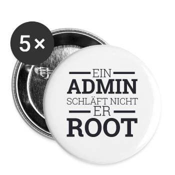 "Admin schläft nicht er Root" | Administrator - Buttons groß 56 mm (5er Pack) - Weiß - Vorne