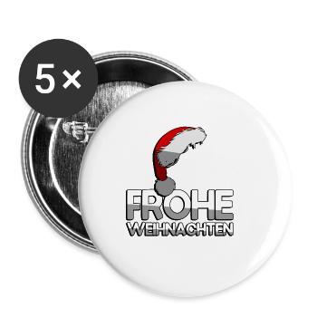 FROHE WEIHNACHTEN + Zipfelmütze - Weihnachten - Buttons groß 56 mm (5er Pack) - Weiß - Vorne