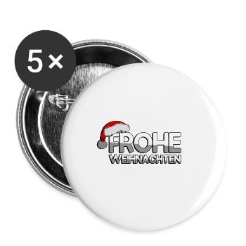 FROHE WEIHNACHTEN + Zipfelmütze - Weihnachten - Buttons groß 56 mm (5er Pack) - Weiß - Vorne
