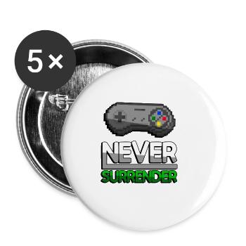 NEVER SURRENDER (Grün) + SNES Controller - Gaming - Buttons groß 56 mm (5er Pack) - Weiß - Vorne