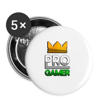 PRO GAMER (Grün) + King Crown - Gaming - Buttons groß 56 mm (5er Pack) - Weiß - Vorne