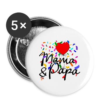 Mama und Papa Konfetti - Buttons groß 56 mm (5er Pack) - Weiß - Vorne