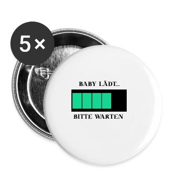 Baby lädt... Bitte warten! Schwanger Geschenkidee - Buttons groß 56 mm (5er Pack) - Weiß - Vorne