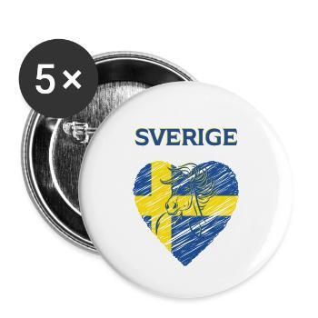 Sverige Schweden schwedische Dala Pferd Dalapferd - Buttons groß 56 mm (5er Pack) - Weiß - Vorne