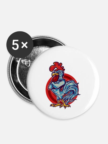 Rooster Hahn - Buttons groß 56 mm (5er Pack) - Weiß