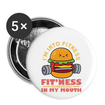 Hamburger Fitness- Hamburger Tshirt - Buttons groß 56 mm (5er Pack) - Weiß - Vorne