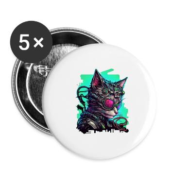 Cybernetic cat with aviator goggles - Buttons large 2.2''/56 mm (5-pack) - white - Front