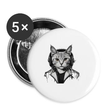 Katze Kopfhörer Musik - Buttons groß 56 mm (5er Pack) - Weiß - Vorne