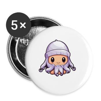 Octopus Bande dessinée de poulpe d’hiver - Lot de 5 grands badges (56 mm) - blanc - Devant