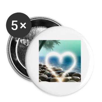 Coeur sur la plage de galets - Lot de 5 grands badges (56 mm) - blanc - Devant