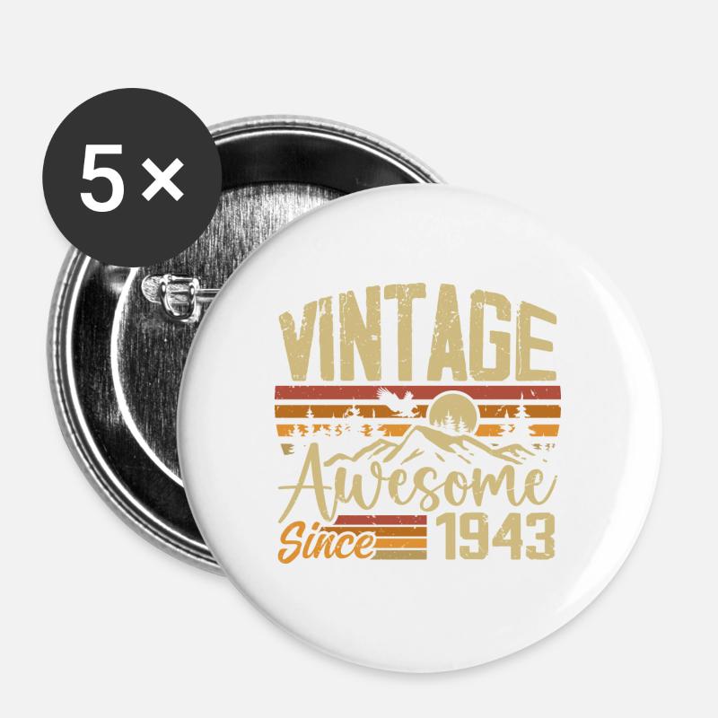 Vintage 1943 Retro 1943 Birthday Gift - Buttons large 2.2''/56 mm (5-pack) - white