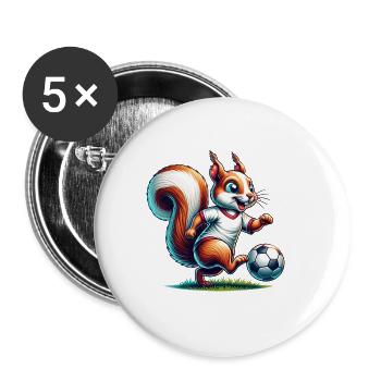 Eichhörnchen Fußball Tierliebe Nüsse Sport - Buttons groß 56 mm (5er Pack) - Weiß - Vorne